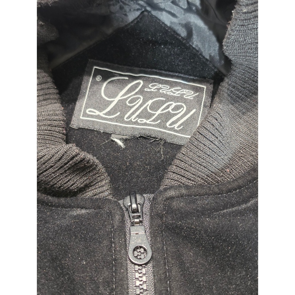 Vintage Lulu Las Vegas Velvet Bomber Jacket Mens Black Tan Varsity Full Zip S - Picture 4 of 9